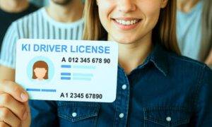 Person, die einen bestandenen KI-Führerschein in der Hand hält.